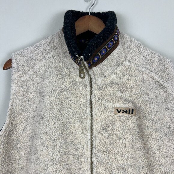 Vail Colorado Fleece Vest Mens XL Full Zip Pockets Cream Vintage - Picture 3 of 14